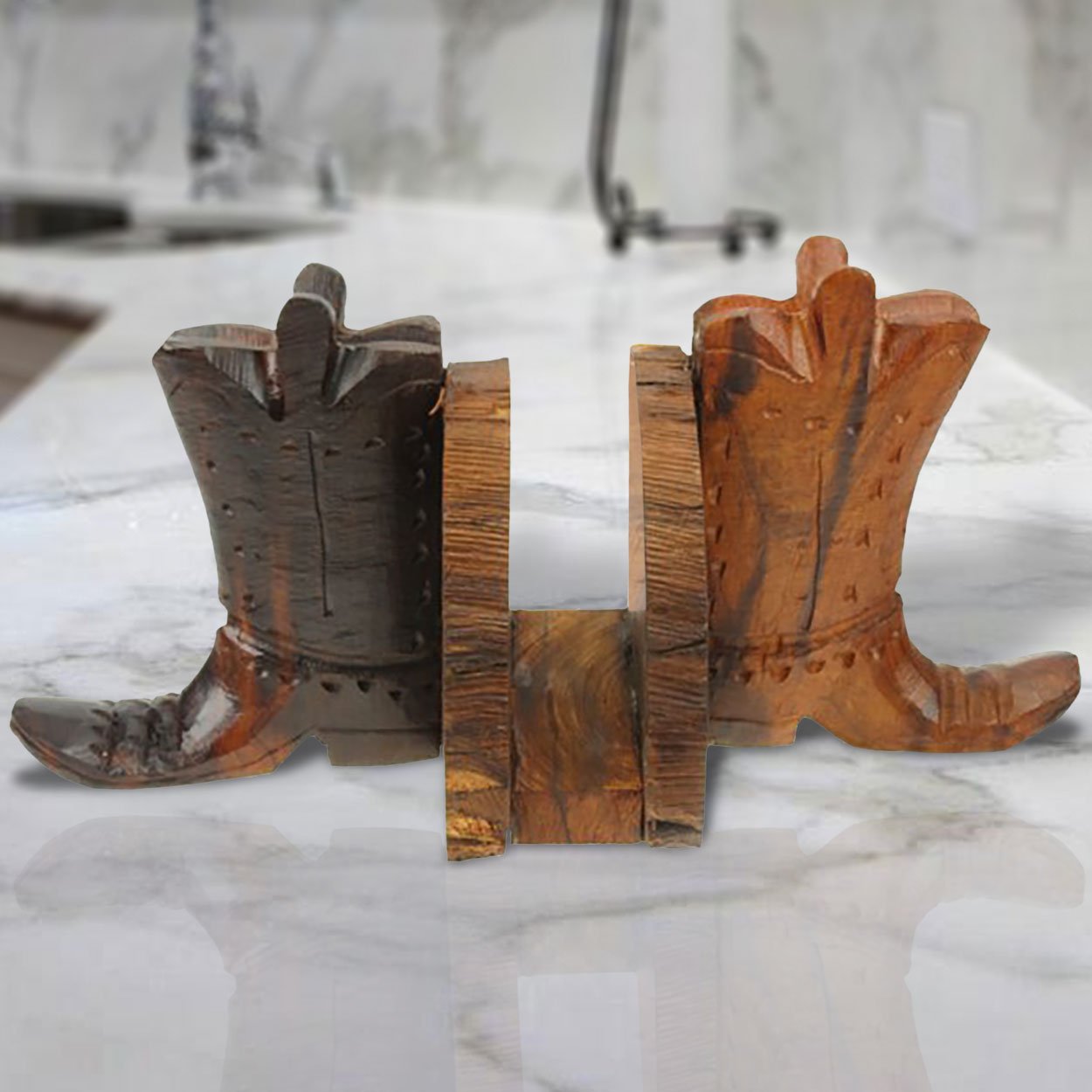 172049 - Cowboy Boots Carved Ironwood Napkin Holder