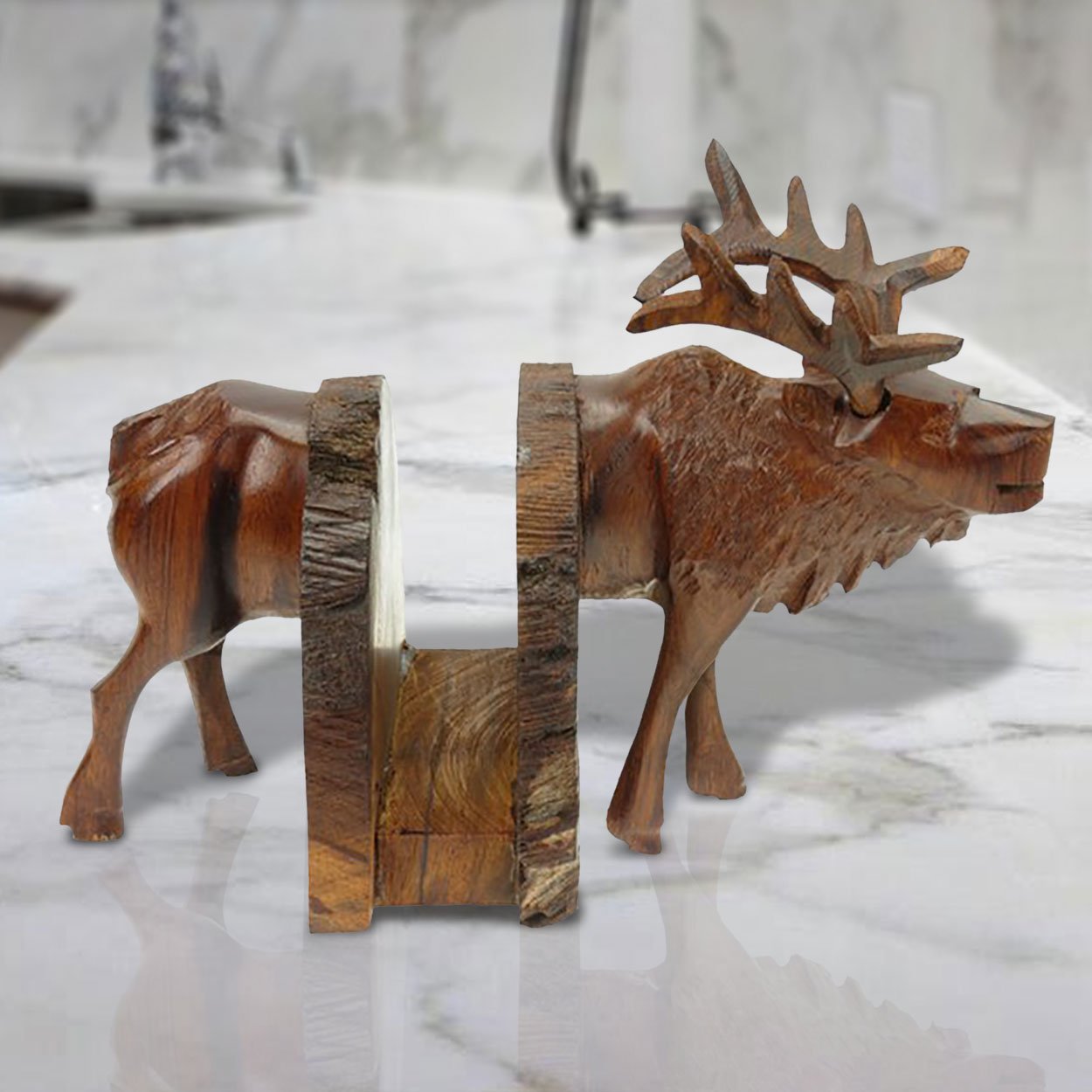 172051 - Elk Body Carved Ironwood Napkin Holder
