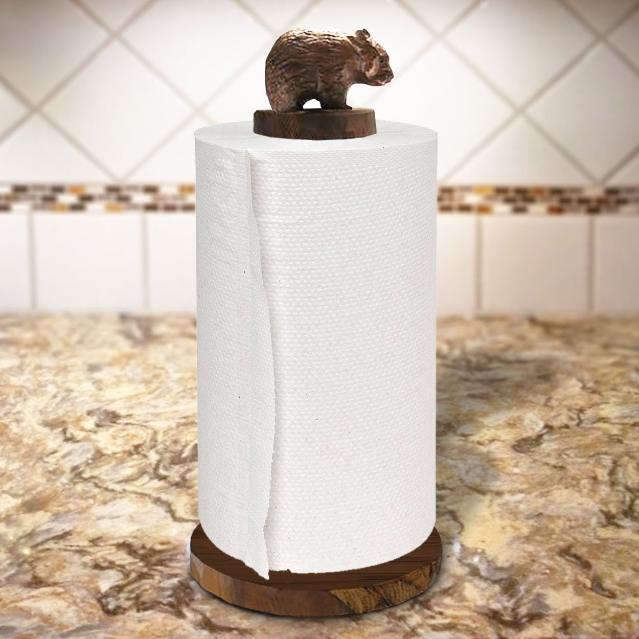 172053 - Rough Bear Ironwood Paper Towel Holder