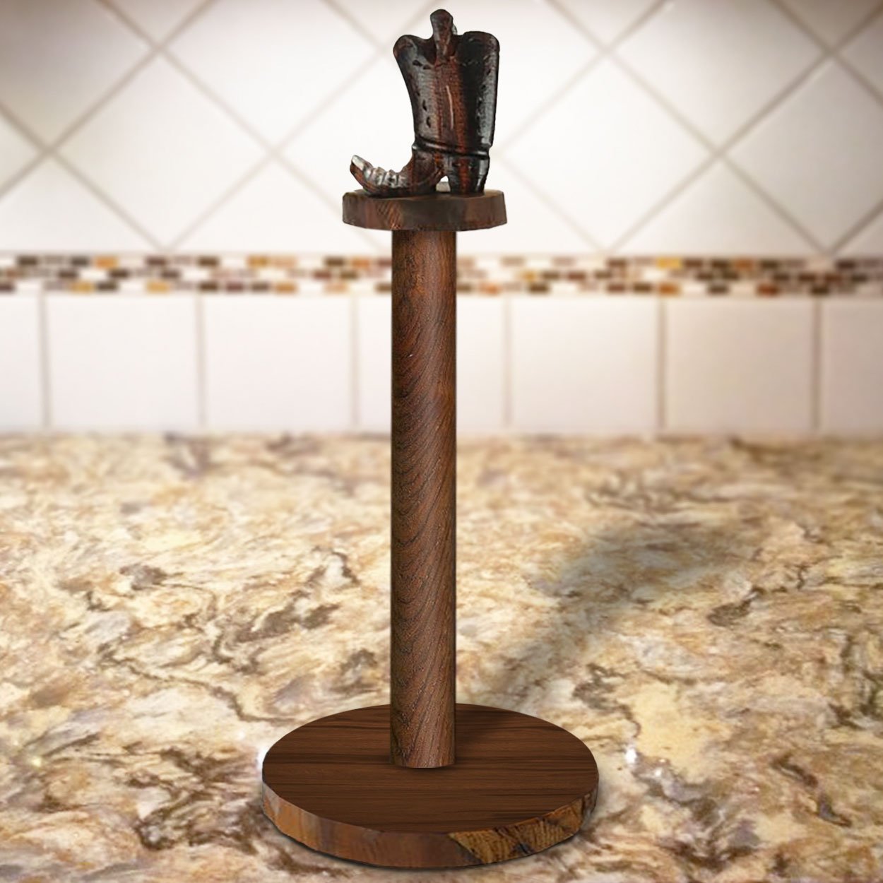 172056 - Boot Carved Ironwood Paper Towel Holder