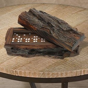 172061 - Rustic Log Carved Ironwood Dominoes Set