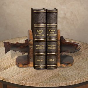 172080 - Trout Carved Large Ironwood Set of Two Bookends