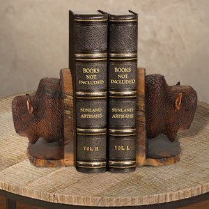 172085 - Buffalo Head Carved Large Ironwood Set of Two Bookends