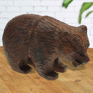 172099 - 5in Long Bear with Fish Hand-Carved in Ironwood