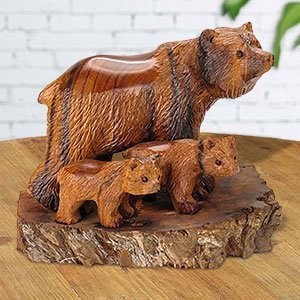 172109 - 6in Long Grizzly Bear Family Hand-Carved in Ironwood