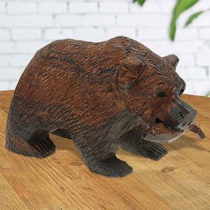 172111 - 5in Long Grizzly Bear with Fish Ironwood Carving