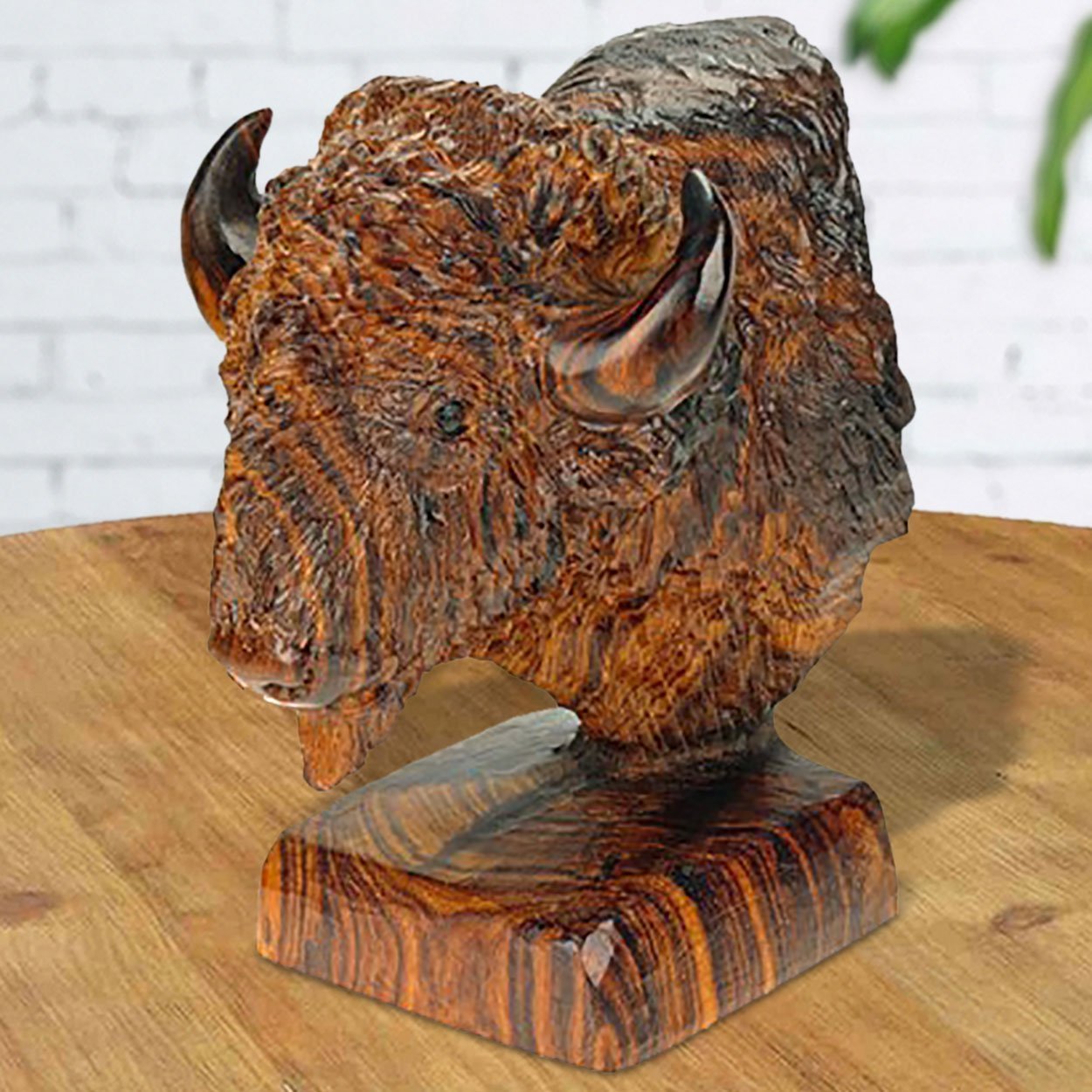 172120 - 6in Tall Buffalo Bust Ironwood Carving