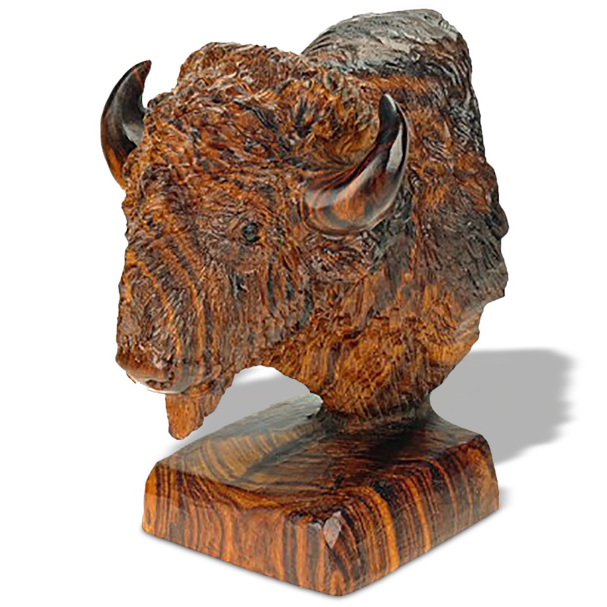 172120 - 6in Tall Buffalo Bust Hand-Carved in Ironwood