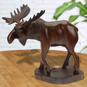 172126 - 8in Long Moose Hand-Carved in Ironwood