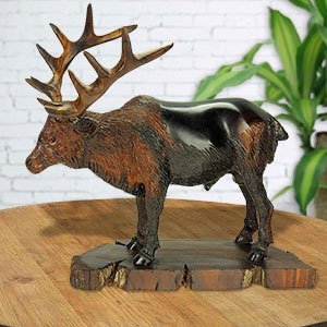 172139 - 10in Long Detailed Elk Hand-Carved in Ironwood