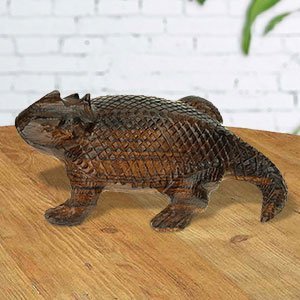 172177 - 5in Long Horned Toad Hand-Carved in Ironwood
