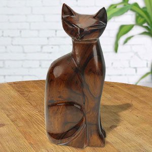172205 - 9in Tall Sitting Cat Hand-Carved in Ironwood