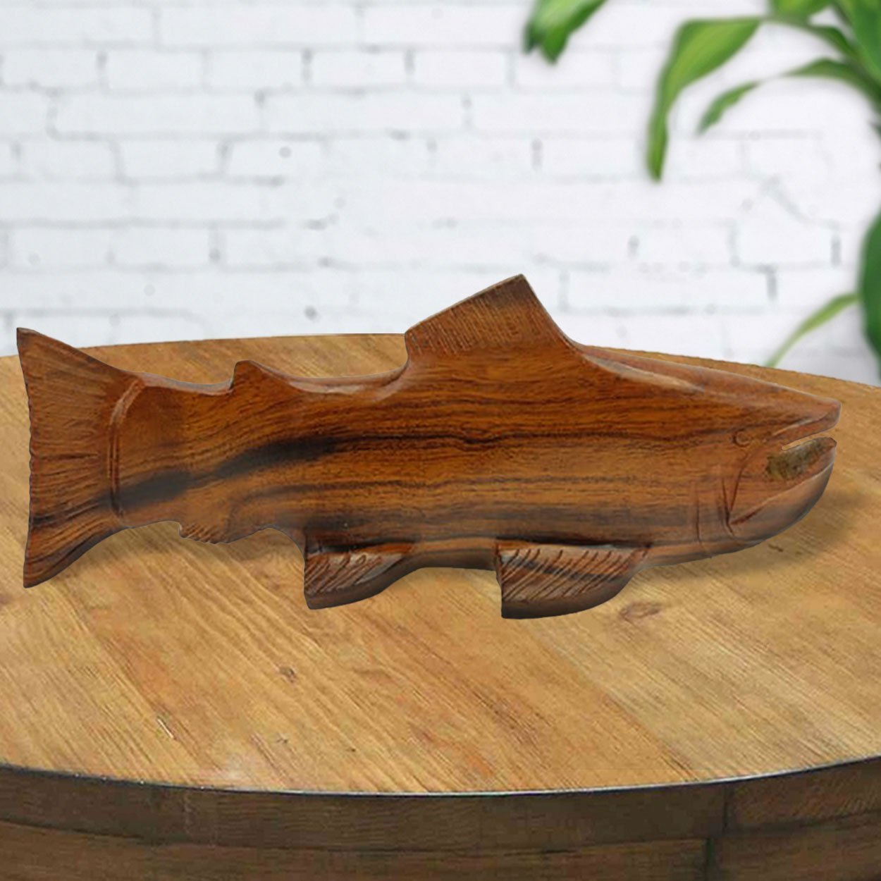 172207 - 9in Long Trout Ironwood Carving