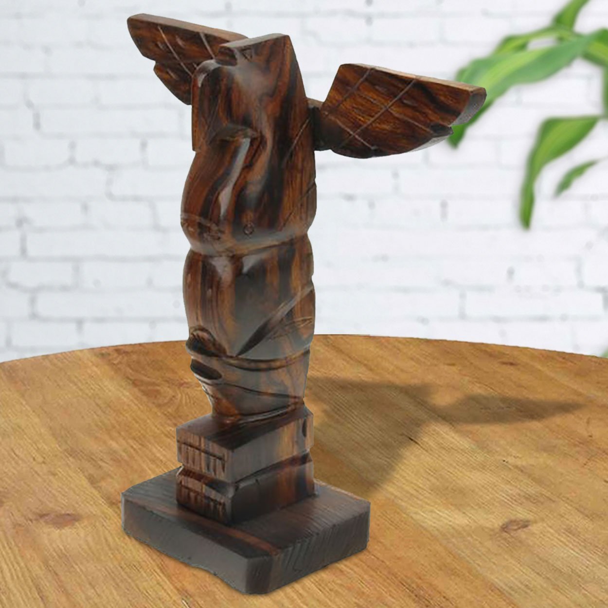 172210 - 9in Tall Totem Pole Ironwood Carving