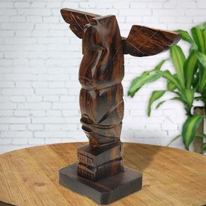 172211 - 12in Tall Totem Pole Hand-Carved in Ironwood