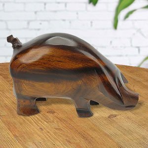 172214 - 6.5in Long Pig Hand-Carved in Ironwood