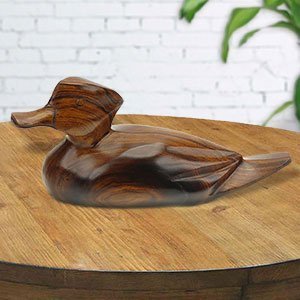 172219 - 9in Long Duck Hand-Carved in Ironwood