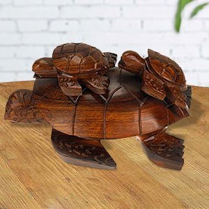 172237 - 5in Long Sea Turtle with Babies Ironwood Carving