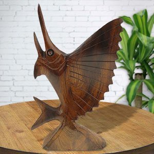 172260 - 12in Tall Sailfish Hand-Carved in Ironwood