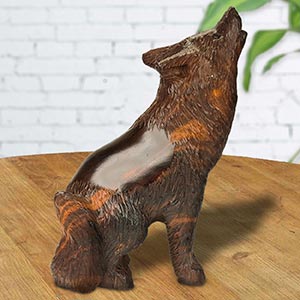 172952 - 12in Detailed Sitting Wolf Ironwood Carving - 1309