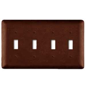 182287RT - Brown Metal Wall Plate - Plain - Standard Switch - Quad