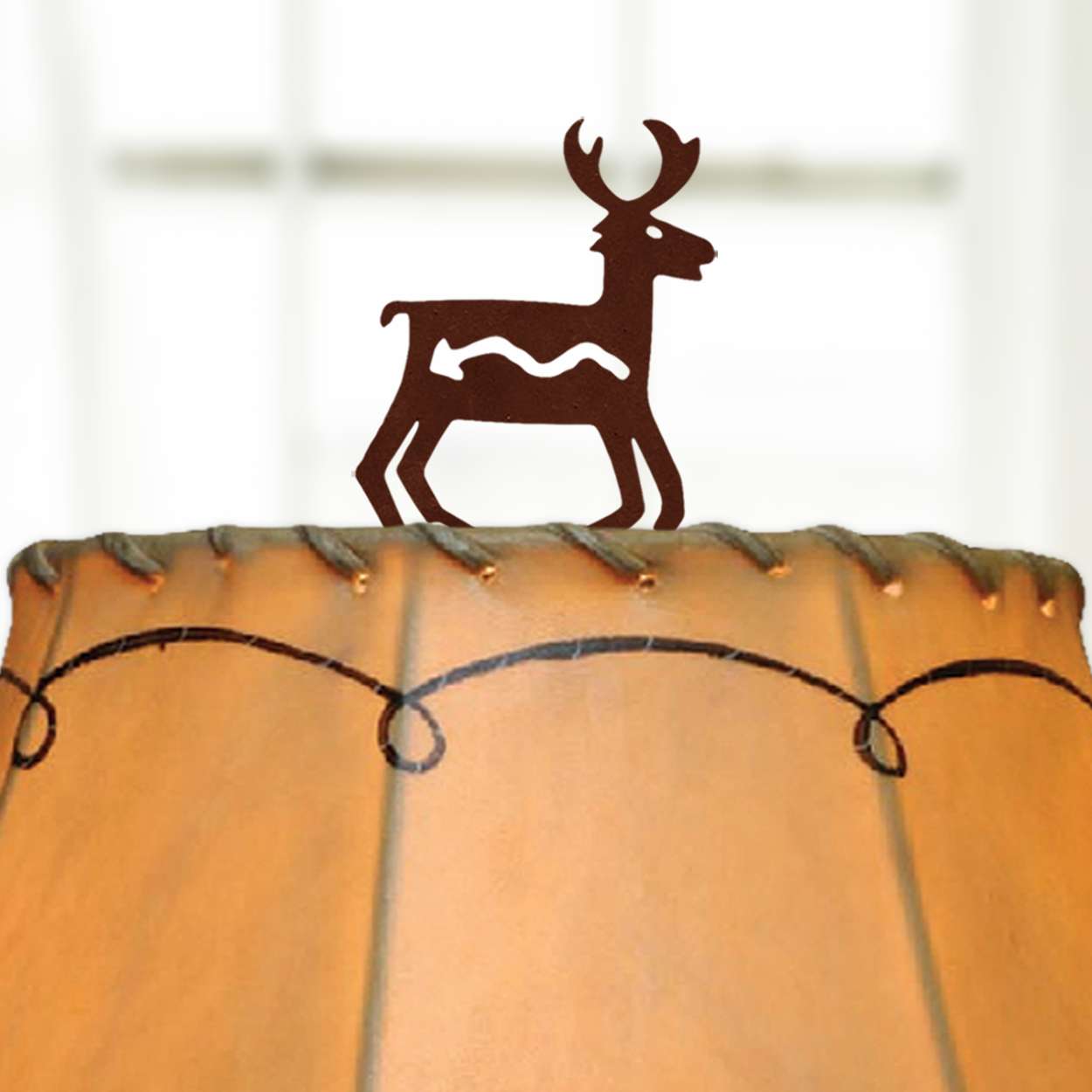 182833RT - Rust Brown Metal Standard Lamp Finial - Petroglyph Deer