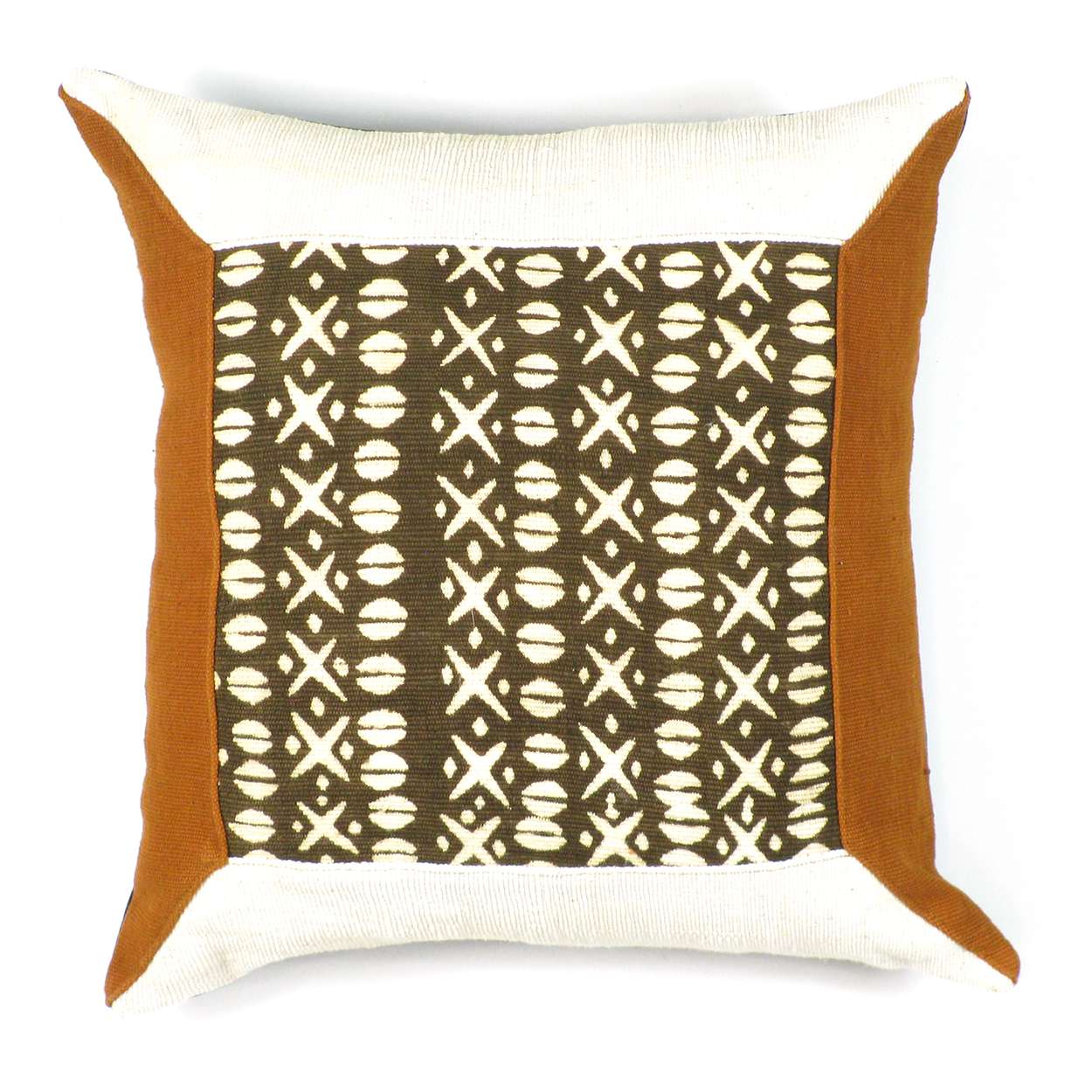 Hand Woven African 16 inch Pillow - Sea Shells - White and Rust