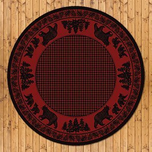 202386 - Low Pile Nylon Bear Family 8ft Round Area Rug in Red