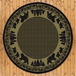 202396 - Low Pile Nylon Bear Family 8ft Round Area Rug in Green