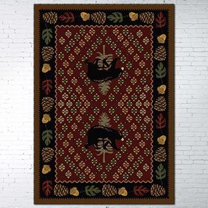 202553 - Low Pile Nylon Patchwork Bear 5ft x 8ft Area Rug in Red