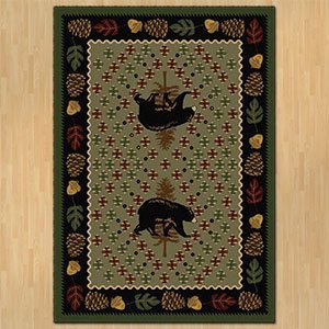 202564 - Low Pile Nylon Patchwork Bear 8ft x 11ft Area Rug in Green