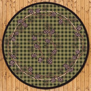 202896 - Low Pile Nylon Wooded Pines 8ft Round Area Rug in Green