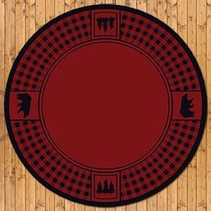 202986 - Low Pile Nylon Bear Refuge 8ft Round Area Rug in Red