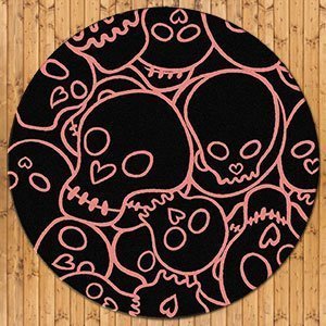203066 - Low Pile Head Banger 8ft Round Area Rug in Pink and Black