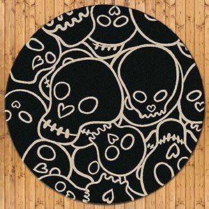 203076 - Low Pile Head Banger 8ft Round Area Rug in Black and White