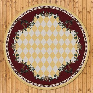 203106 - Low Pile High Country Rooster 8ft Round Area Rug in Gold