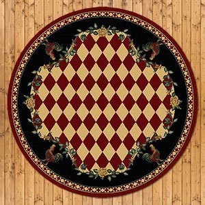 203116 - Low Pile High Country Rooster 8ft Round Area Rug in Red