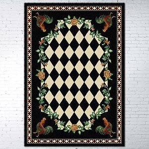 203123 - Low Pile High Country Rooster 5ft x 8ft Area Rug in Black