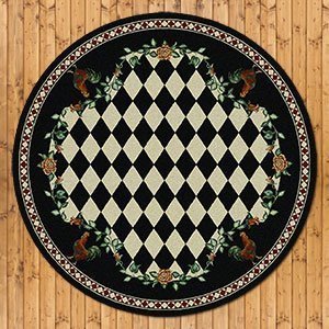 203126 - Low Pile High Country Rooster 8ft Round Area Rug in Black