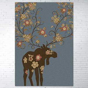 203163 - Low Pile Nylon Moose Blossom 5ft x 8ft Area Rug in Blue