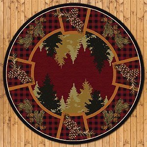 203726 - Plaid Woodsman Red 8ft Round Low Pile Area Rug