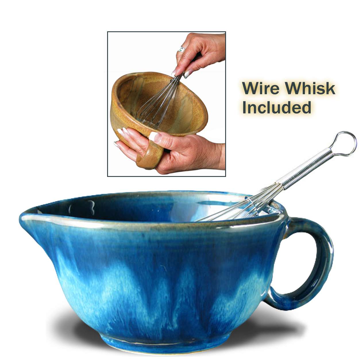 Prado Stoneware 30oz Mixing Bowl Whisk Included Royal Blue