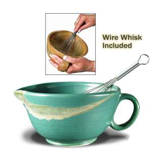 216509 - Prado Stoneware 30oz Mixing Bowl with Whisk - Matte Green