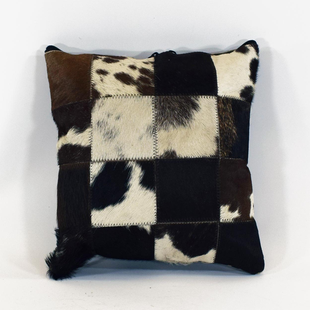 322026-1 - 12 x 12 Cowhide Pillow Patchwork Tri-color Spotted 322026-1