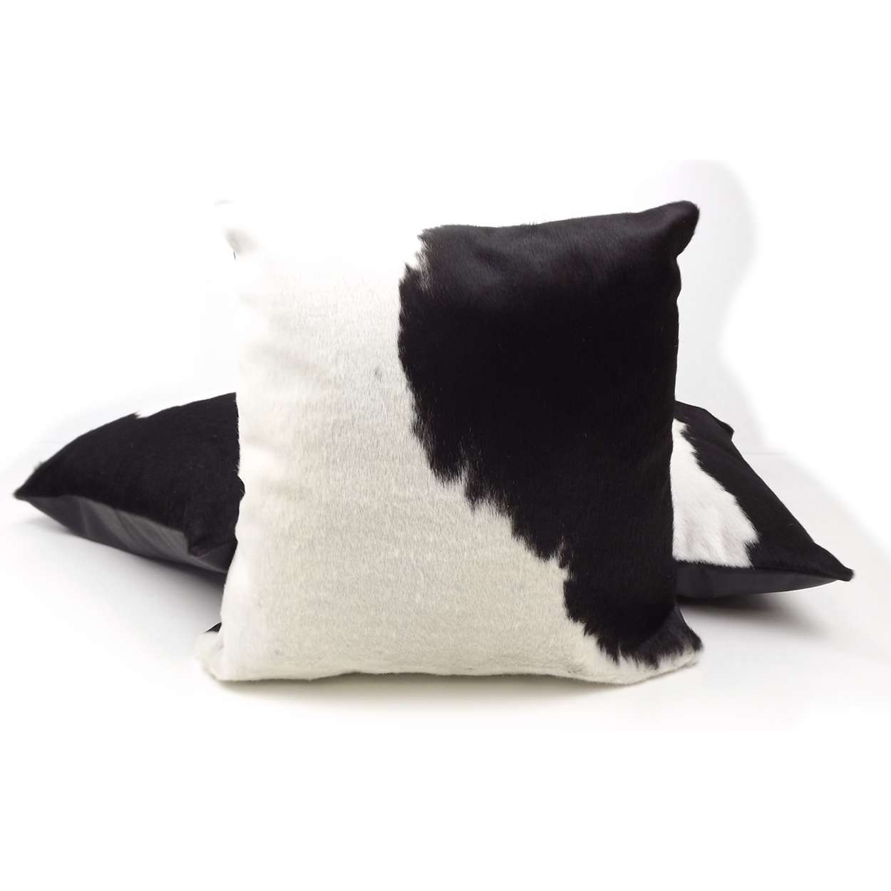 20in Overstuffed Cowhide Pillow - Black and White - Leather Back