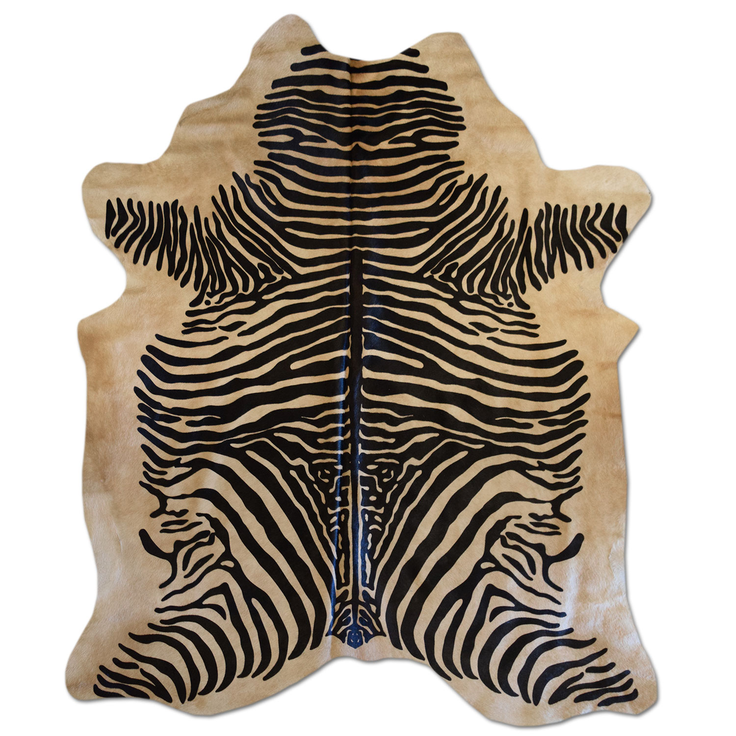 322301XL-1465 - One of a Kind 78in L x 71in W Stenciled Zebra Black on Tan Superior Grade-A Cowhide