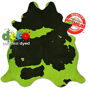 322511 - Colorfast Dyed Lime on Black and White Premium Cowhide Rug
