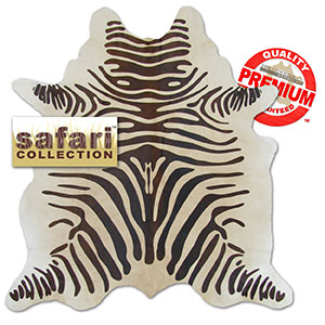 322555 - Safari Stenciled Zebra Brown on Off-White Premium Cowhide