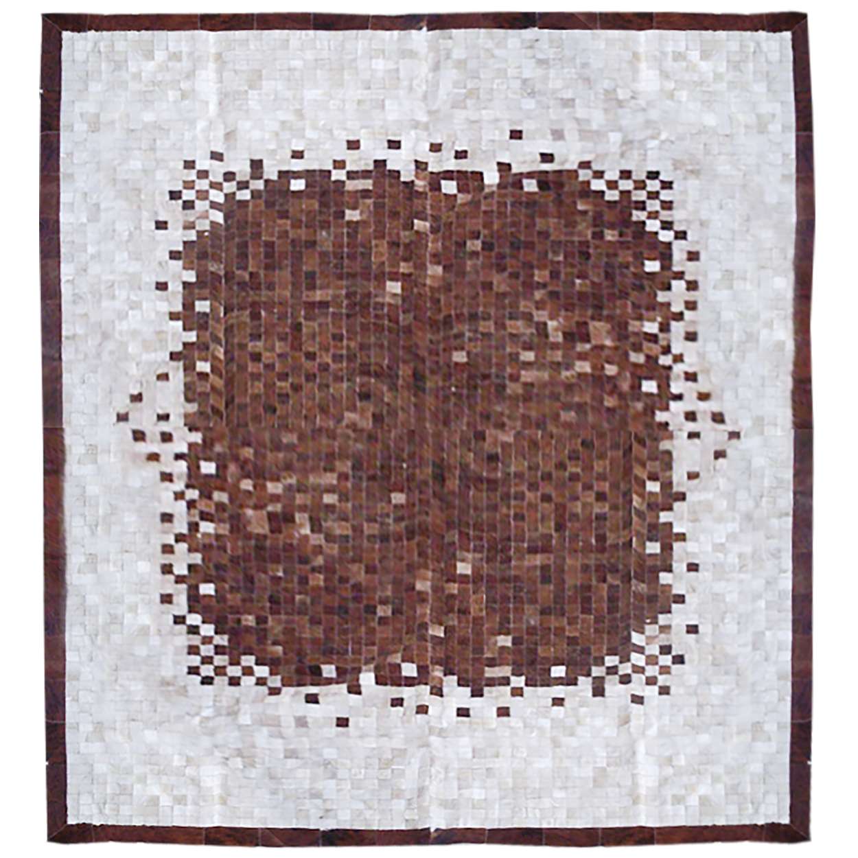 Custom Cowhide Patchwork Rug - 2in Squares - White with Brown Middle Transition