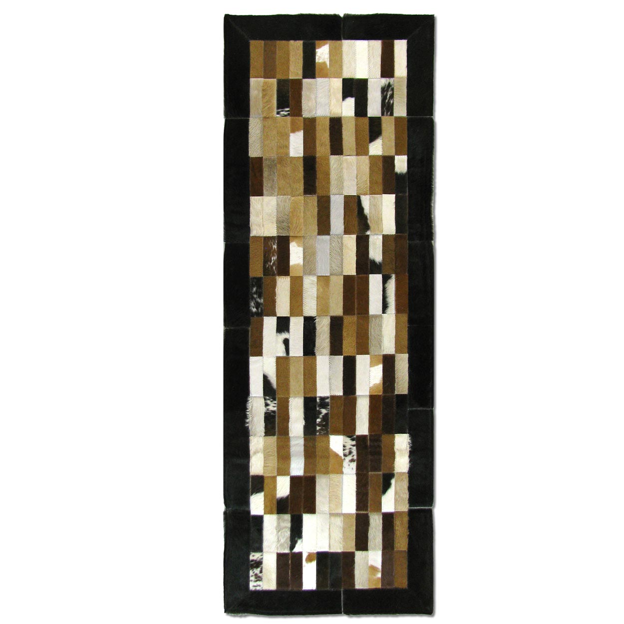 323170R-14459 - 71in x 26in Cowhide Patchwork Runner - Multi Brown And White